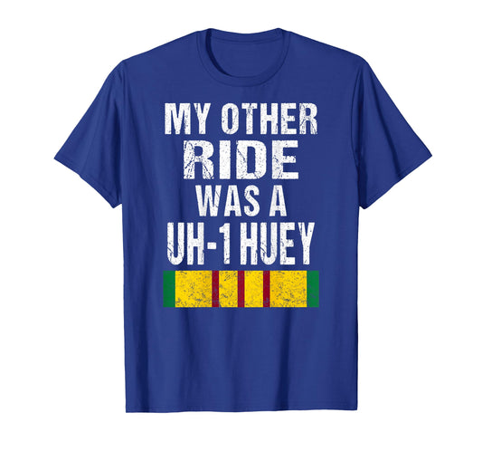 (Print on Back ) Vietnam Veteran Biker UH-1 Huey Helicopter T-Shirt
