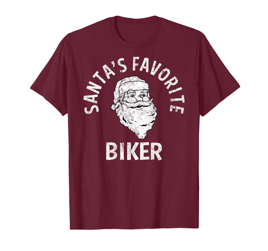 (Printed On Back) Santa's Favorite Biker Christmas Gift T-Shirt