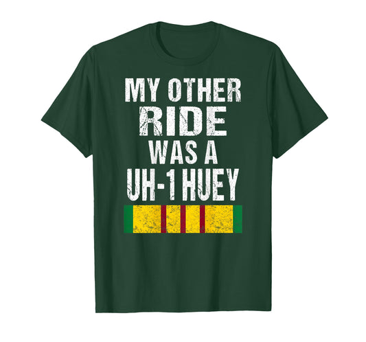 (Print on Back ) Vietnam Veteran Biker UH-1 Huey Helicopter T-Shirt