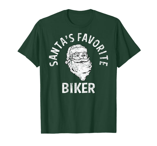 (Printed On Back) Santa's Favorite Biker Christmas Gift T-Shirt