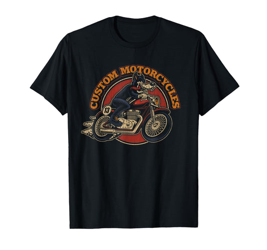 "Custom Motorcycles" Retro Biker Lowbrow Wolf Rockabilly 50s T-Shirt